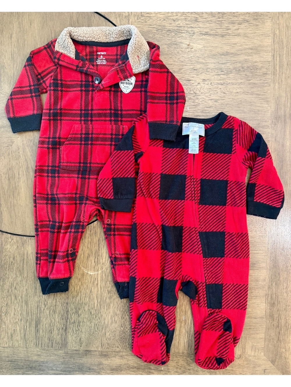 Set of 2 Baby Boys Red Plaid Fleece Outfits Size 6 Months / 6-9 Months